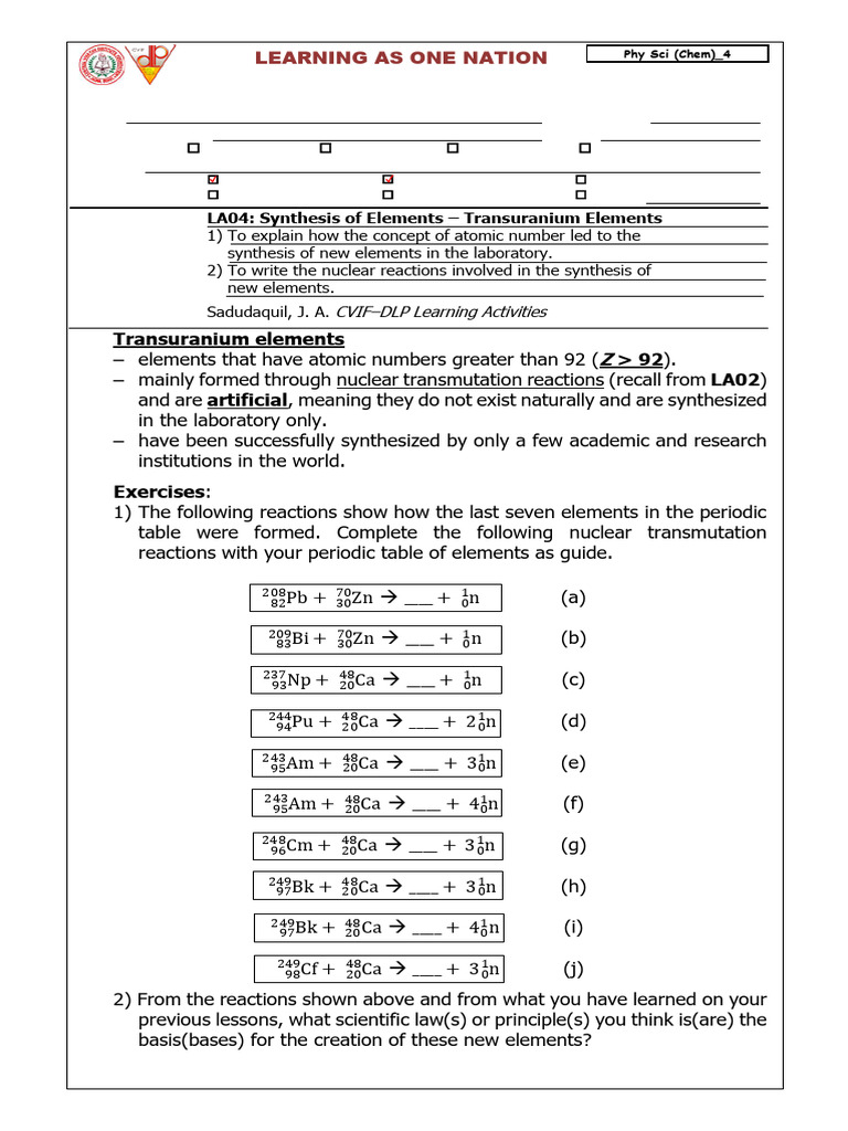 Synthesis of Transuranium Elements | PDF | Nuclear Chemistry | Atoms