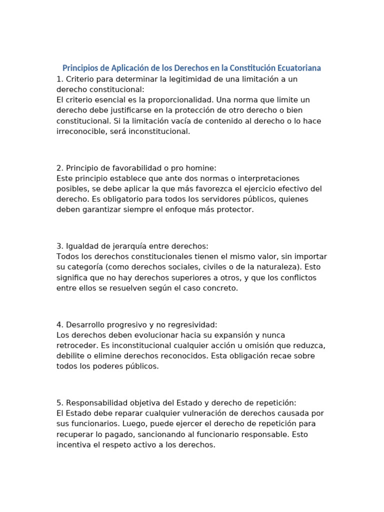 Principios de Derechos en la Constitución Ecuatoriana | PDF