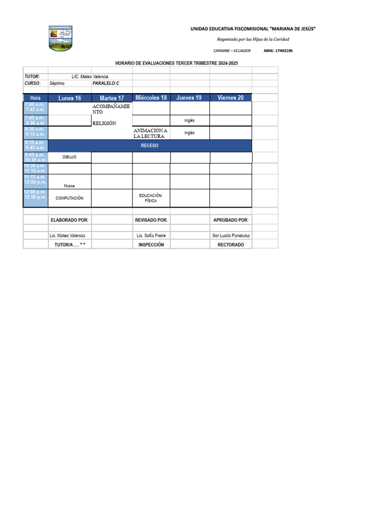 HORARIO - XLSX - 7C | PDF