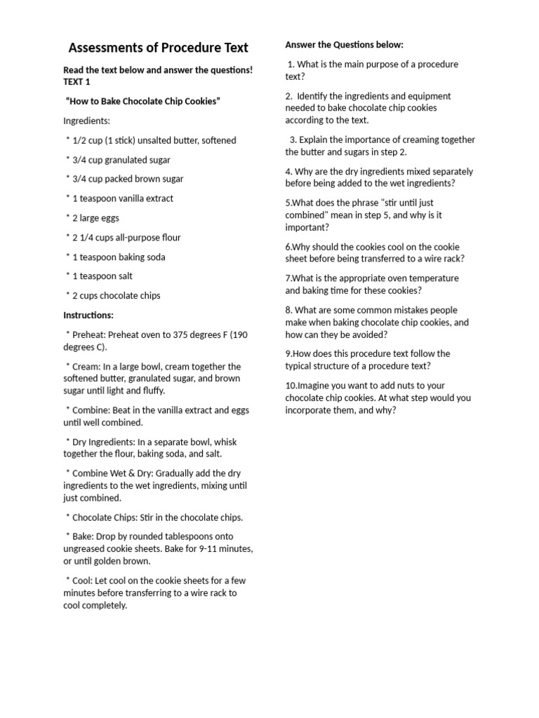 Procedure Text Assessments Guide | PDF | Baking | Butter