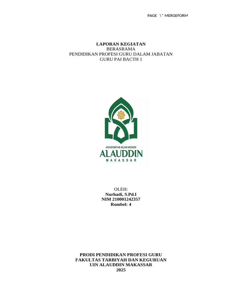 Laporan Kegiatan PPG Guru PAI 2025 | PDF