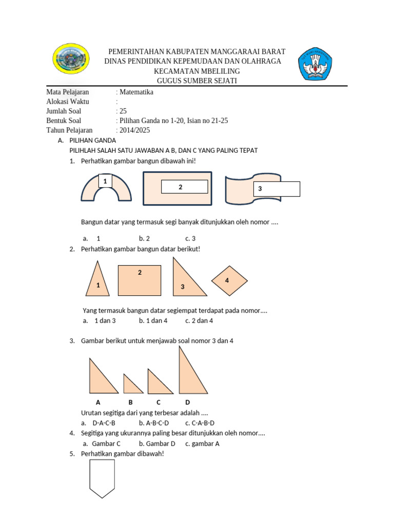 Soal Matematika Kelas 2014/2025 | PDF
