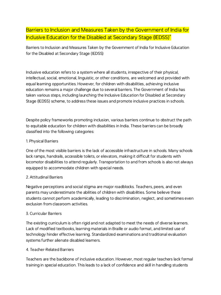 Barriers To Inc-WPS Office | PDF | Inclusion (Education) | Disability