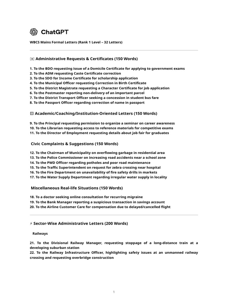 Sample Formal Letters for Various Requests | PDF
