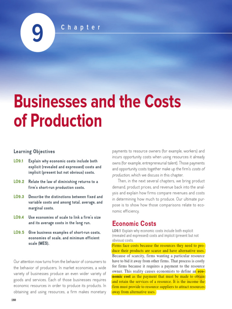 Economic Costs in Production Analysis | PDF | Marginal Cost | Labour ...