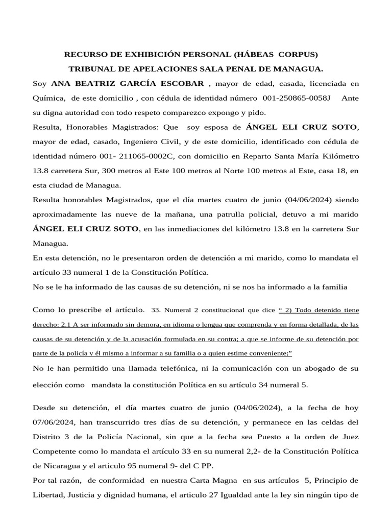 Recurso de Hábeas Corpus en Managua | PDF | Gobierno | Justicia