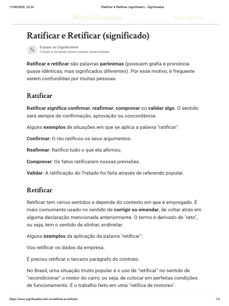 Ratificar e Retificar (Significado) - Significados | PDF