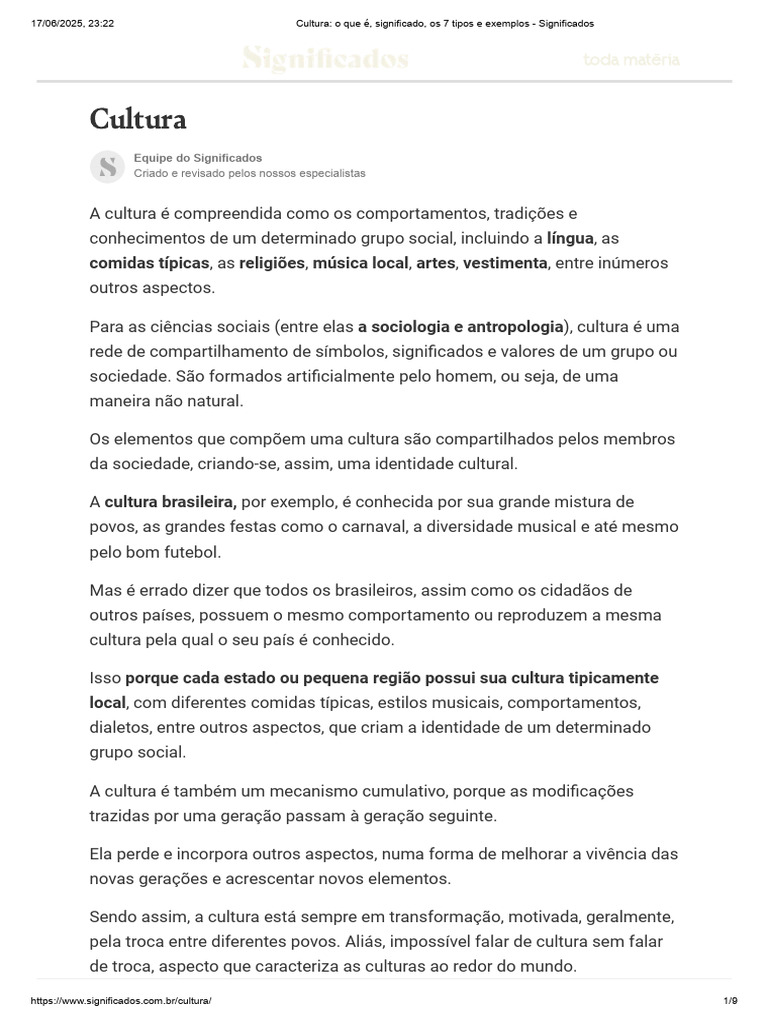 Significados da Cultura e Tipos | PDF | Sociologia | Cultura organizacional