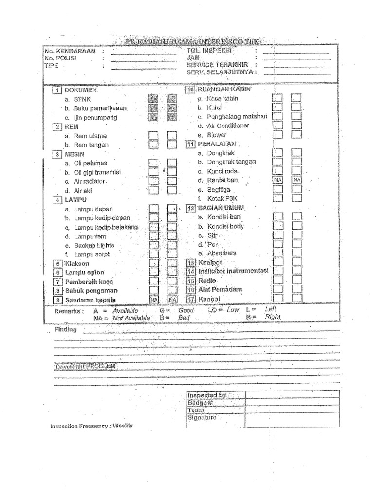 Check List Mobil New | PDF