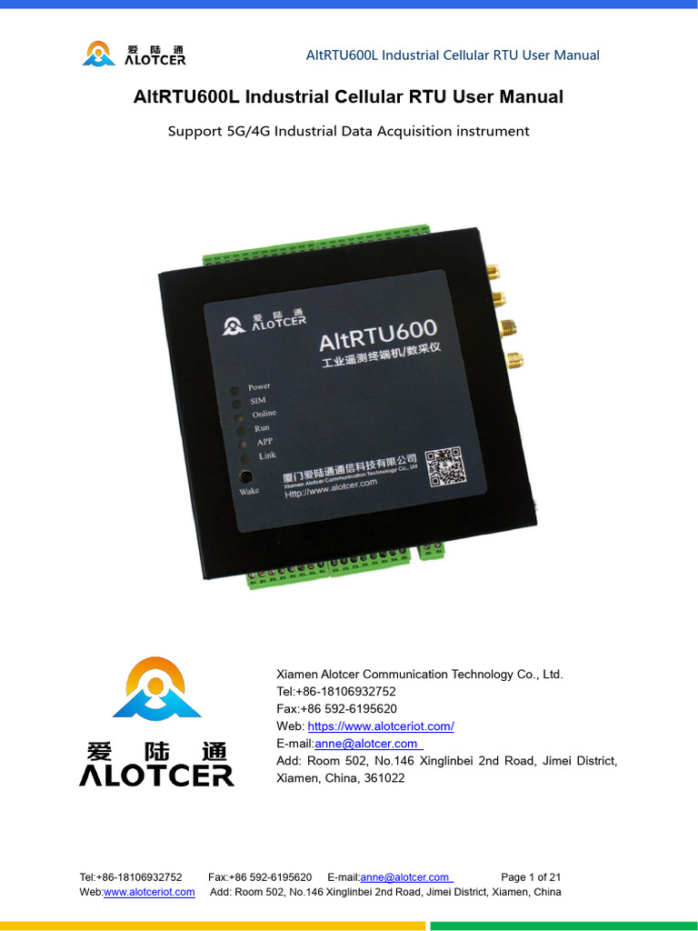 AltRTU600L Industrial Cellular RTU User Manual V1.0 | PDF | 4 G ...
