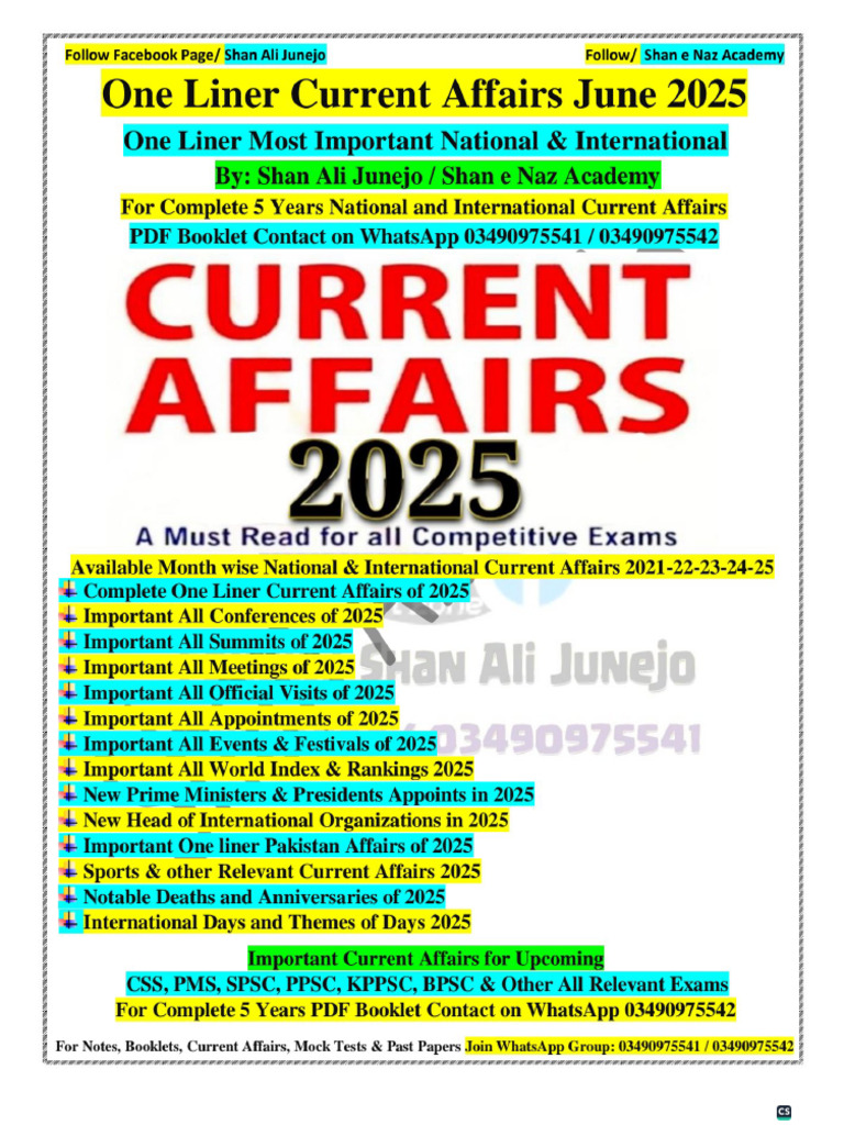 Current Affairs 1-16 June 2025 | PDF