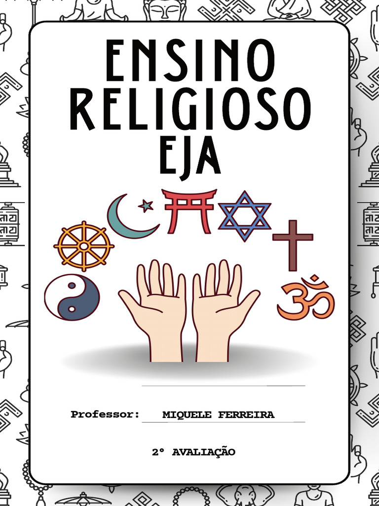 Capa de Livro e Caderno de Ensino Religioso Escolar Ilustrado Branco e ...