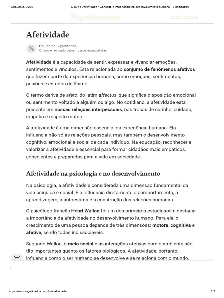 O que é Afetividade? Definição e Importância | PDF | Psicologia | Emoções