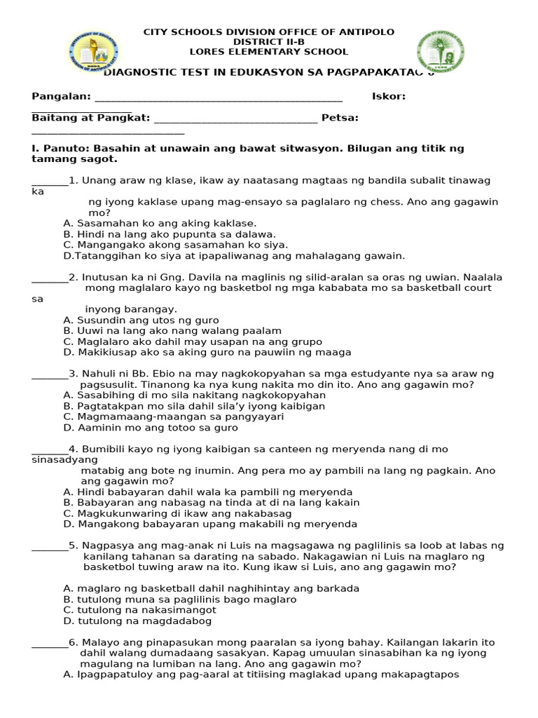 Diagnostic Test in Esp | PDF