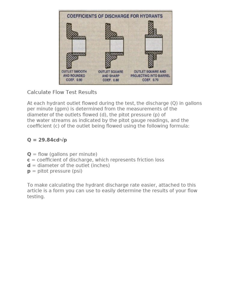 Fire Hydrant Flow Test Calculation Guide | PDF | Discharge (Hydrology ...