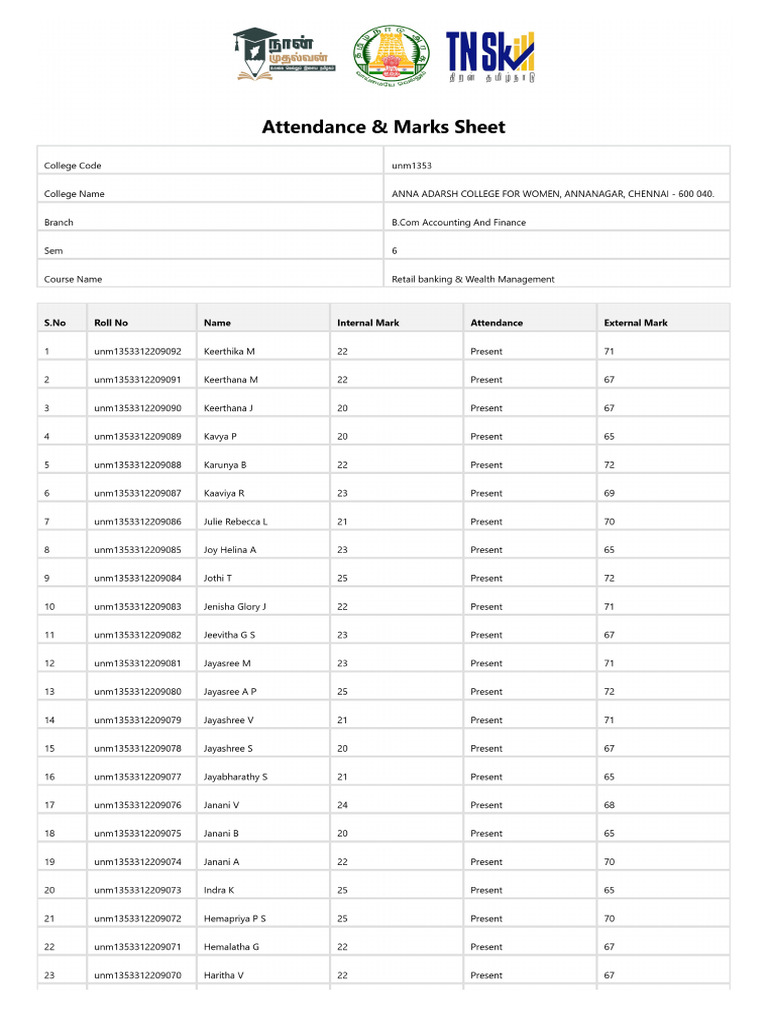 Attendance Marks Sheet | PDF