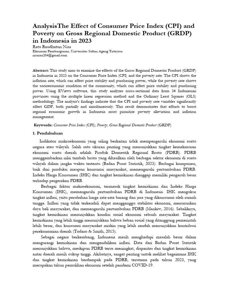 Analysis The Effect of Consumer Price Index (CPI) and Poverty On Gross ...