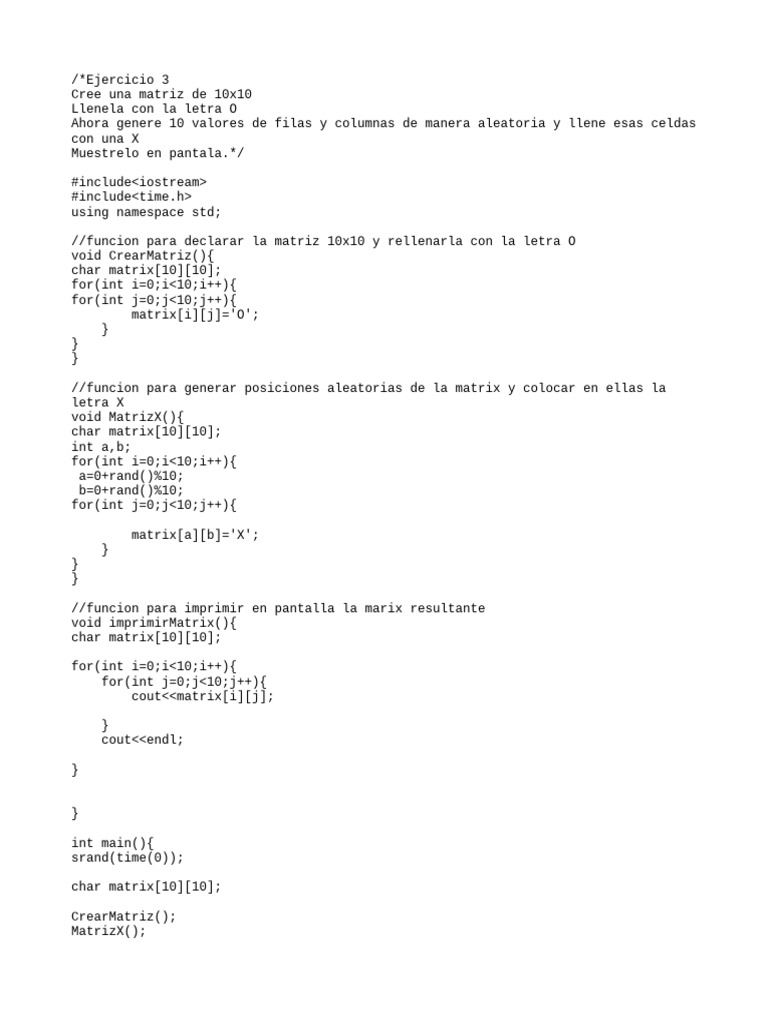 Matriz 10x10 con O y X en C++ | PDF