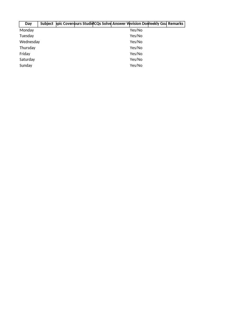Weekly UPSC Study Tracker | PDF