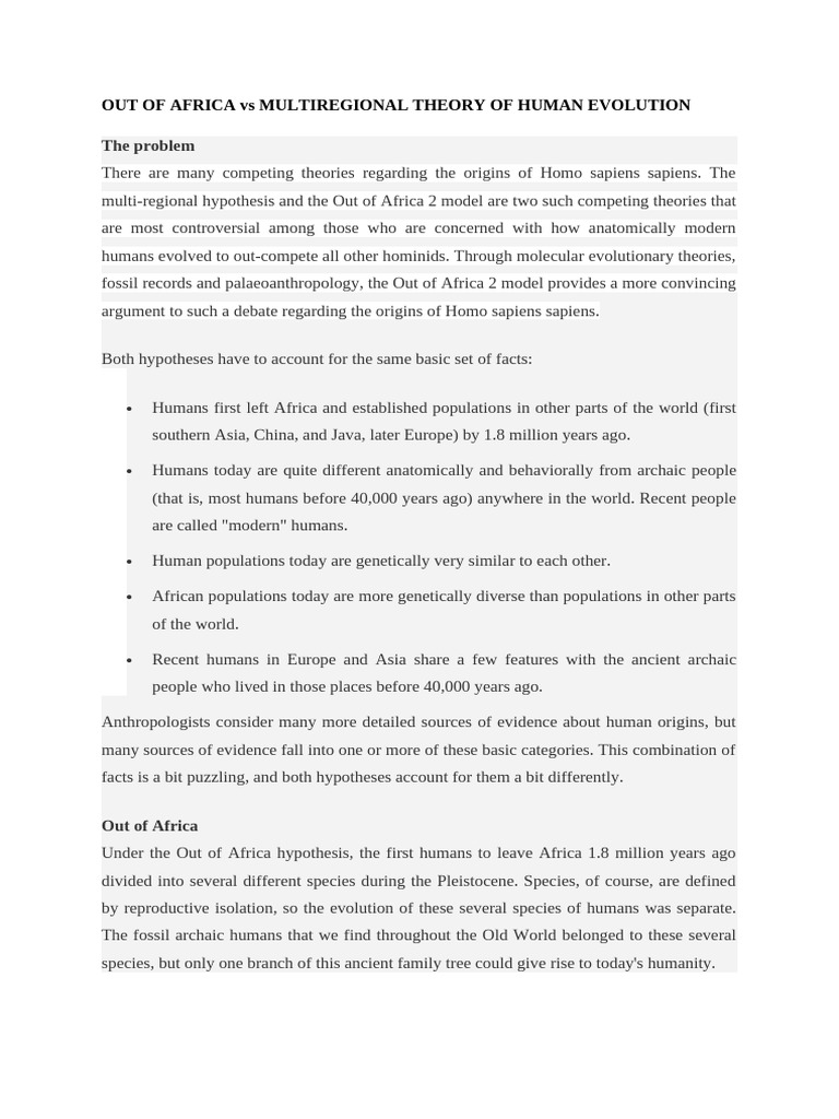 Ooa Vs MR Theories of Human Evolution | PDF | Human Evolution | Homo
