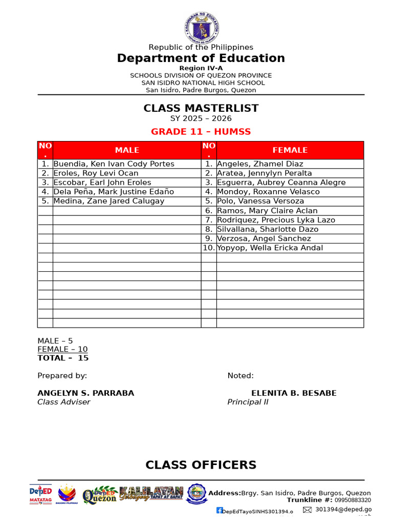 Grade 11 HUMSS Class Masterlist 2025-2026 | PDF | Chess Theory | Chess