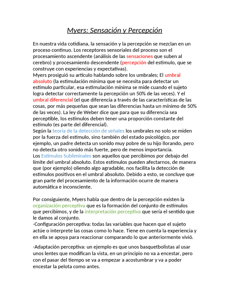 Myers | PDF | Percepción | Sentidos
