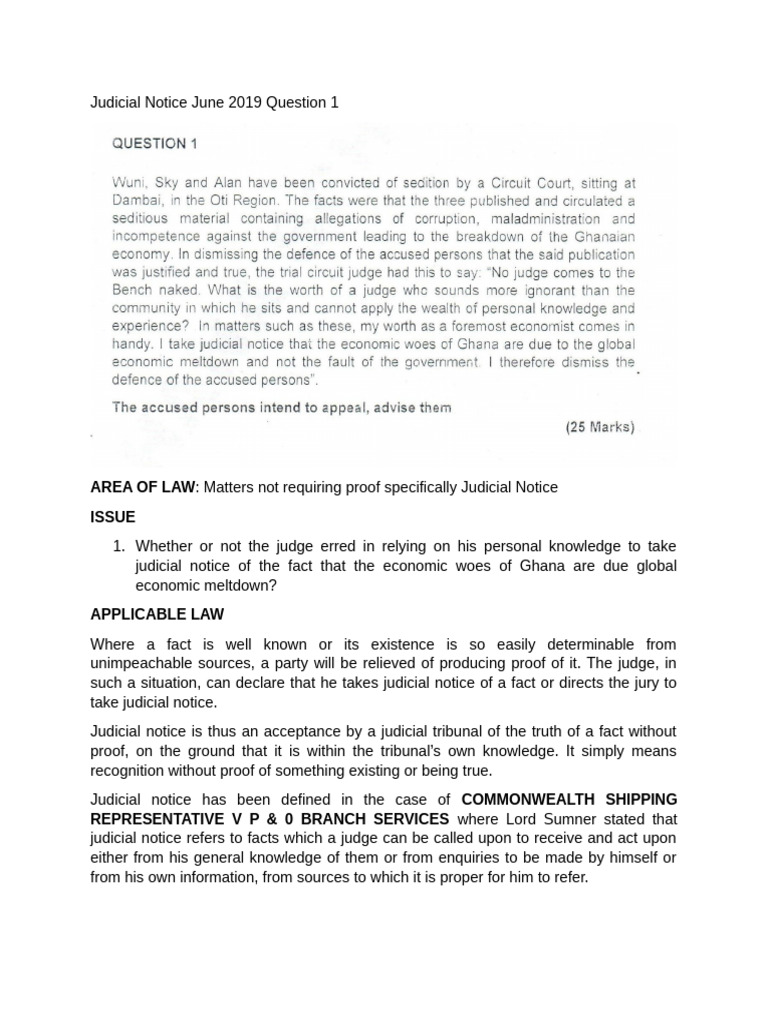 Judicial Notice in Ghana: Legal Limits | PDF | Evidence (Law ...
