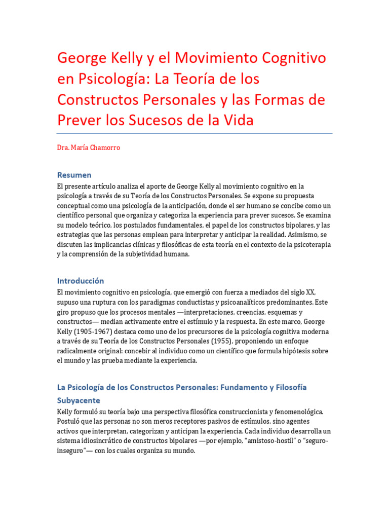 Teoría de Constructos Personales de Kelly | PDF | Sicología | Experiencia