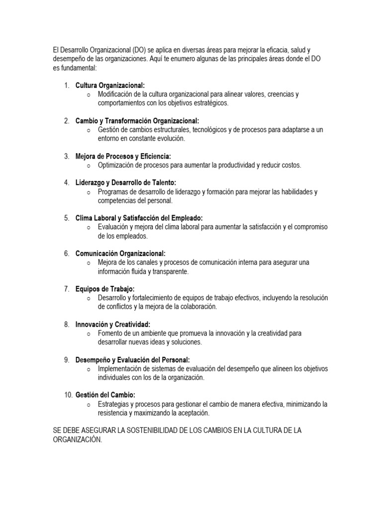 Áreas Clave del Desarrollo Organizacional | PDF | Creatividad | Cultura ...