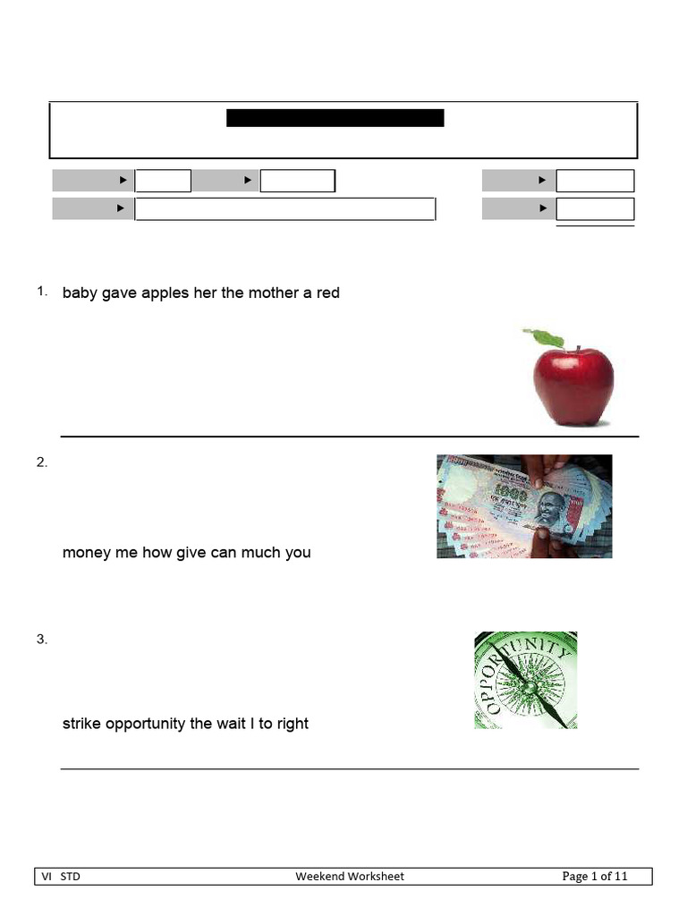 Class 6 Sentence Rearrangement Worksheet | PDF