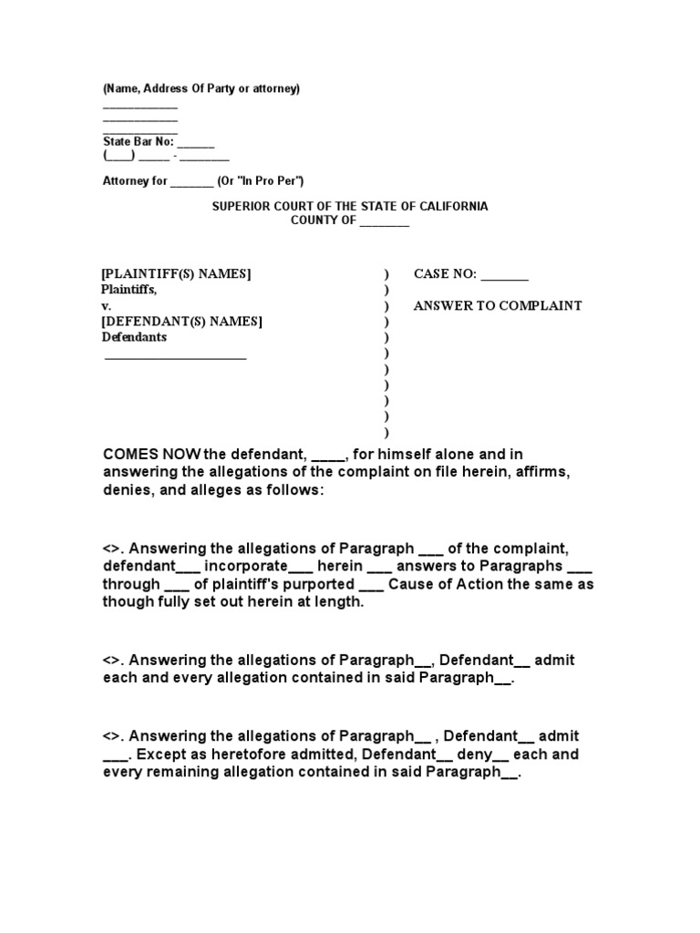 Answer To Complaint Download Free PDF Affirmative Defense Estoppel