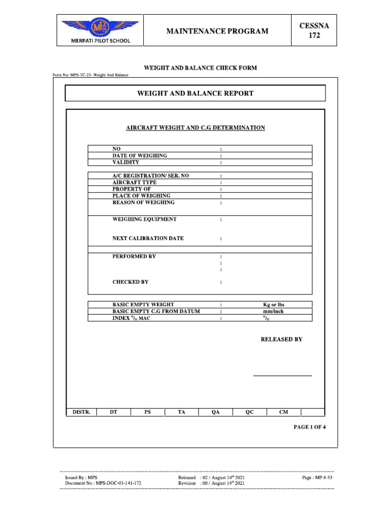 TC 23 Weight & Balance C172 | PDF