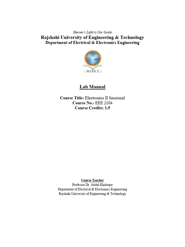 Electronics II Lab Manual Guide | PDF | Field Effect Transistor ...