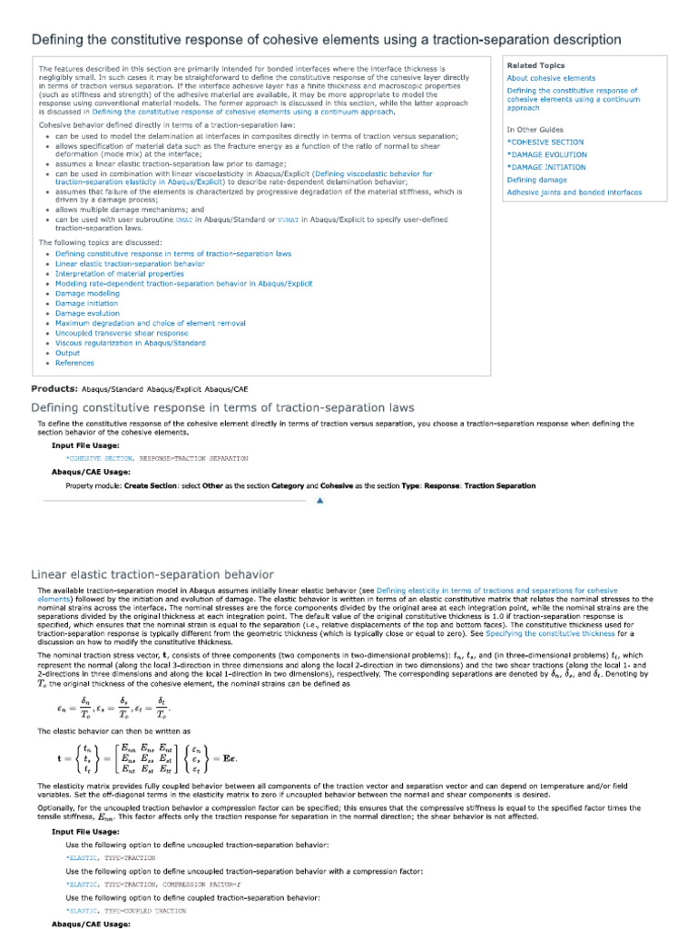 Defining The Constitutive Response of Cohesive Elements Usi G A ...