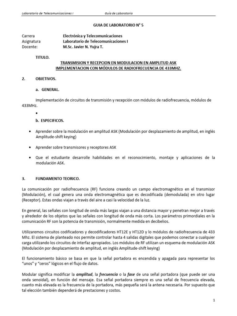 Modulación ASK en RF 433MHz: Guía de Laboratorio | PDF | Modulación ...
