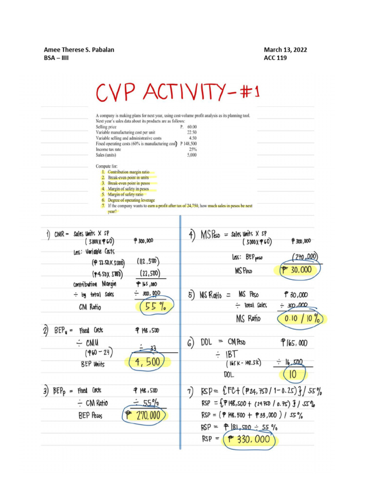 Ams 119 - CVP Analysis Activity | PDF