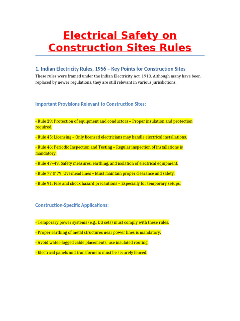 Electrical Safety Rules for Construction Sites | PDF