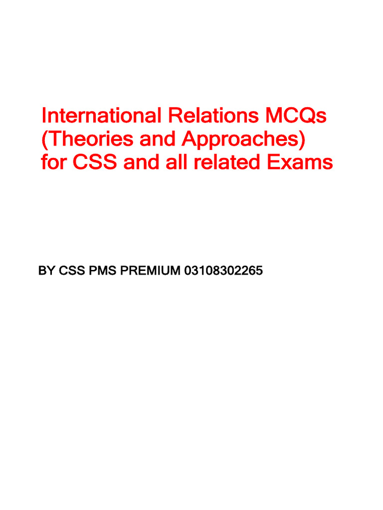 International Relations MCQs for CSS Exams | PDF | Feminism | Gender ...