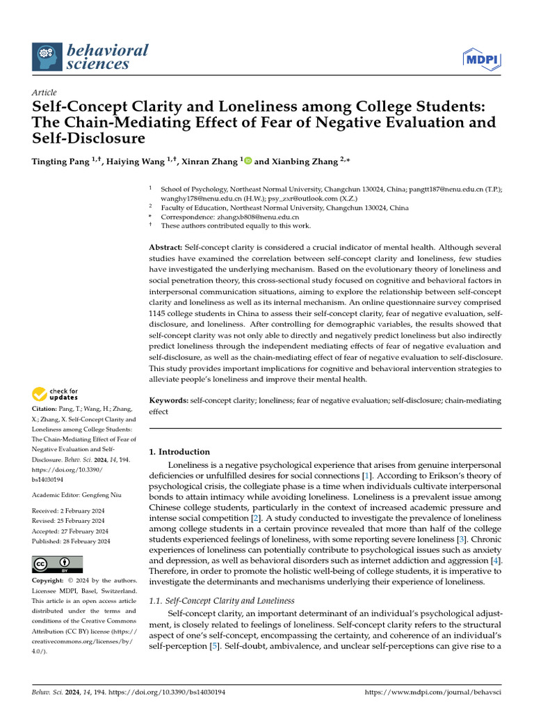 Self-Concept Clarity and Loneliness in Students | PDF | Self Concept ...