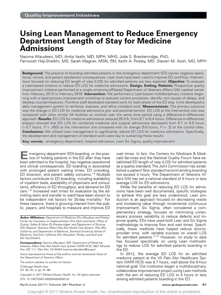 Reducing ED Length of Stay with Lean | PDF | Emergency Department | Patient