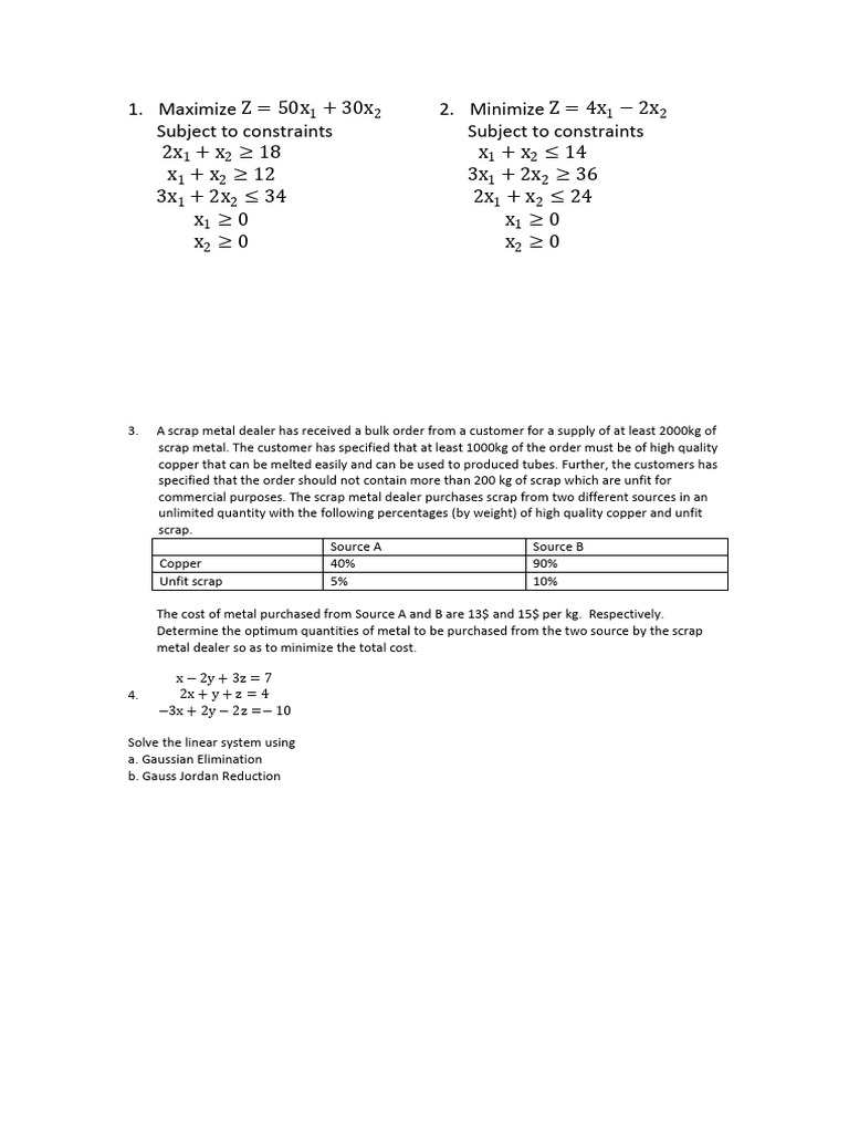 Linear Programming and Systems Solving | PDF