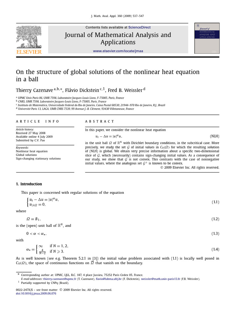 Global Solutions of Nonlinear Heat Equation | PDF | Mathematical ...