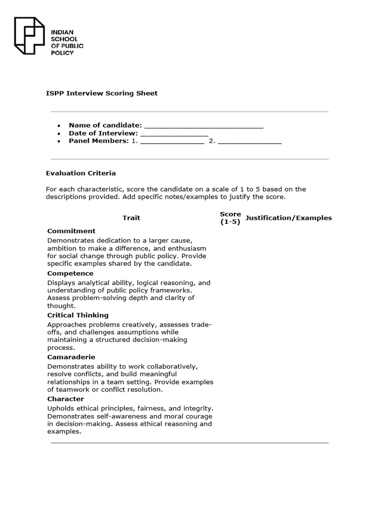 ISPP Interview Scoring Template | PDF | Critical Thinking | Evaluation