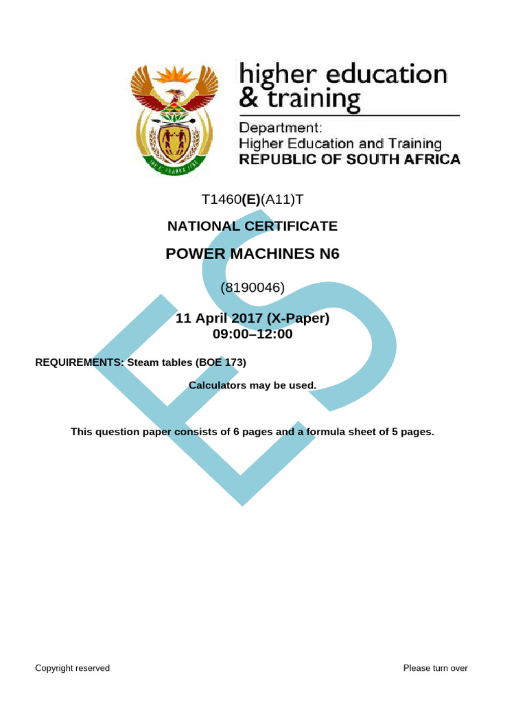 t1460 Power Machines n6 April QP 2017 | PDF | Heat Pump | Enthalpy