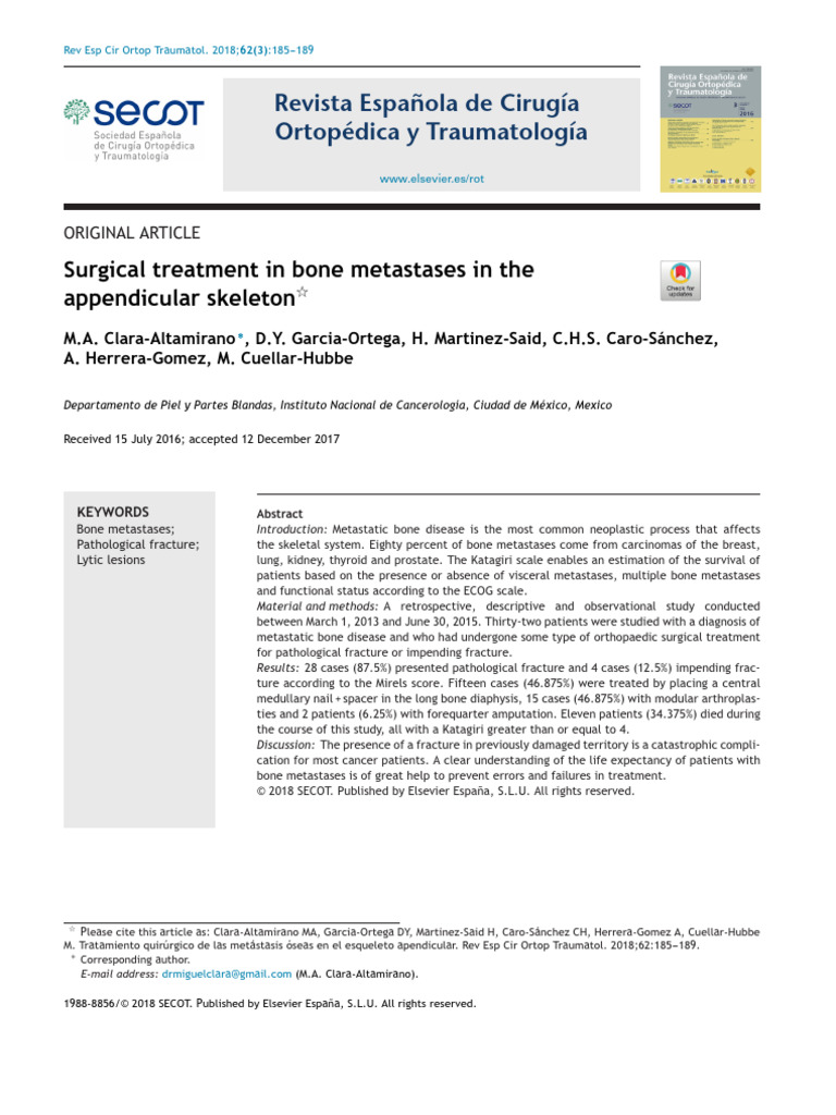 Surgical Treatment in Bone Metastases I | PDF | Metastasis | Surgery