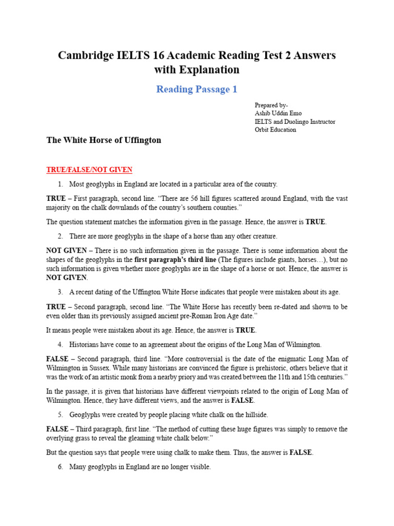 Cambridge 16 Test 2 Reading Answers | PDF