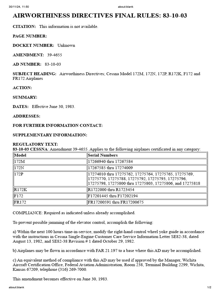 Airworthiness Directives Final Rules: 83-10-03 | PDF
