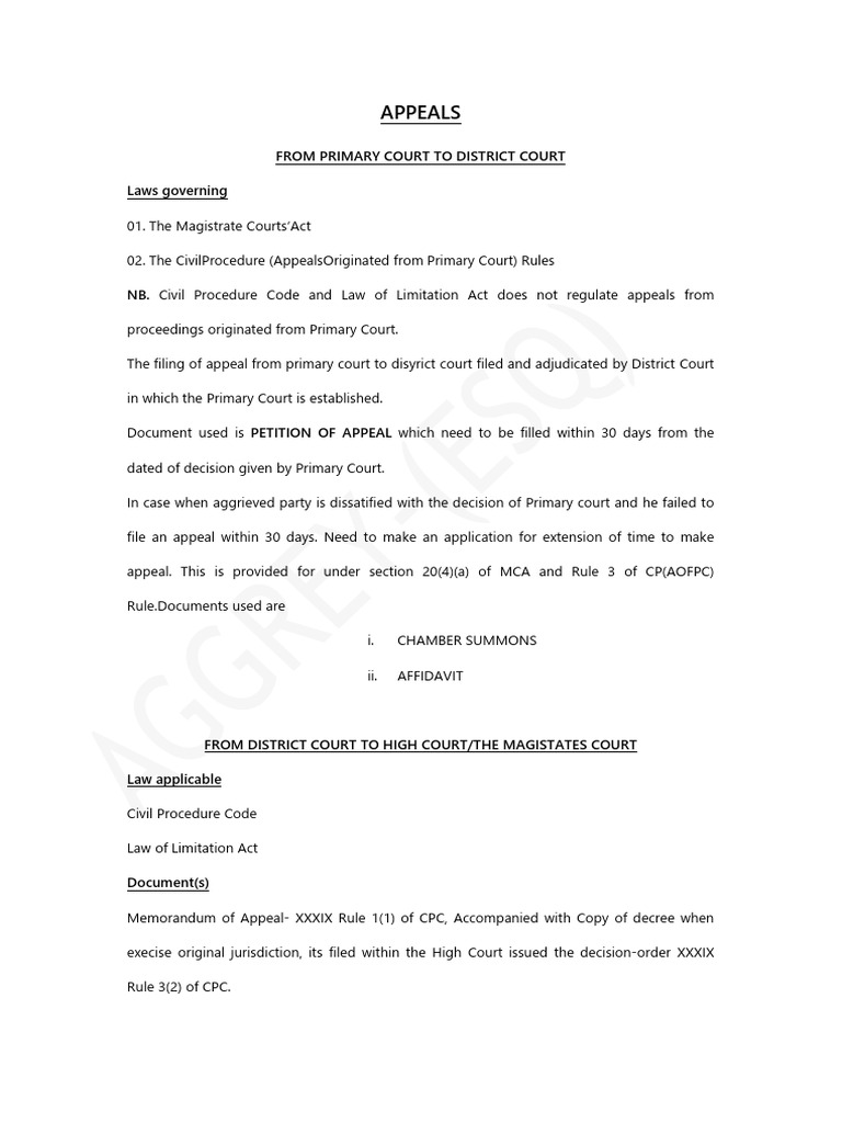 Appeals Process from Primary to District Court | PDF | Appeal ...