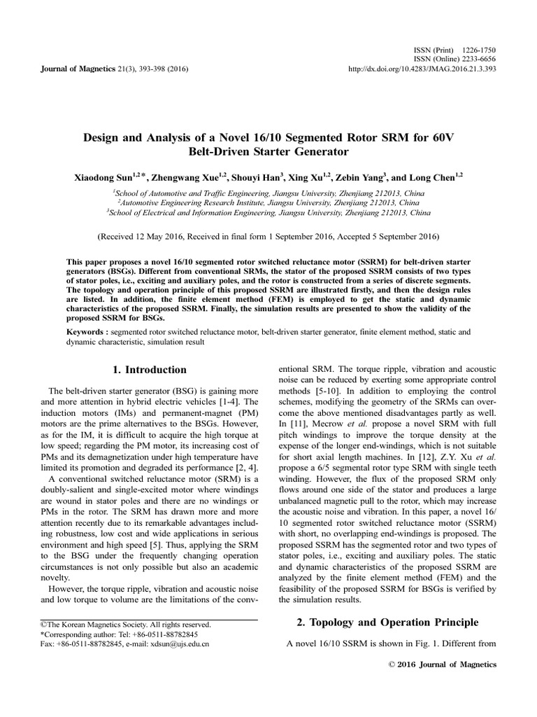 Design and Analysis of A Novel 16 - 10 Segmented Rotor SRM For 60V Belt ...