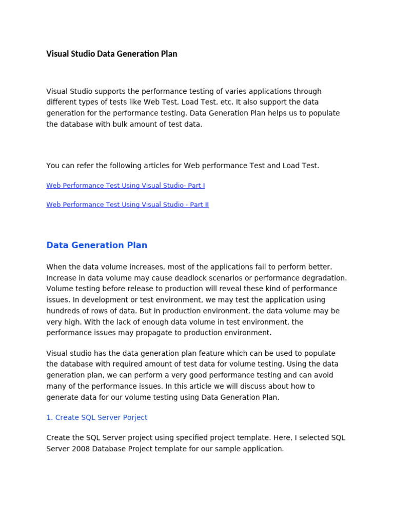 Visual Studio Data Generation Plan | PDF | Databases | Table (Database)